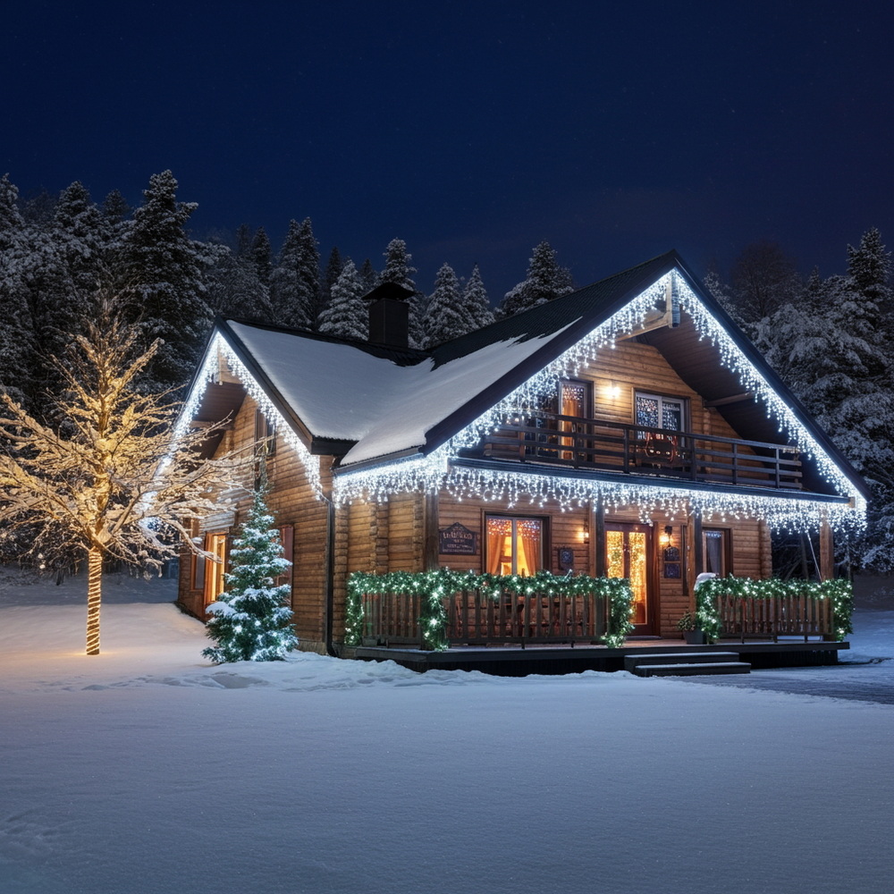 9553 - EXTENSION - Rideau long 60 LEDS (Flash) - Larg. 0,75m x Ht 200cm - Fil Noir - Blanc Froid 6500°K