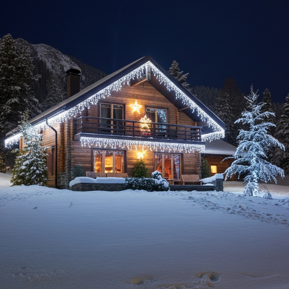 9553 - EXTENSION - Rideau long 60 LEDS (Flash) - Larg. 0,75m x Ht 200cm - Fil Noir - Blanc Froid 6500°K