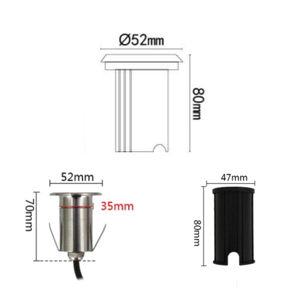 2646-D403 - Encastré béton Ø 52mm 3W 3000°K - Top INOX 3 fenêtres