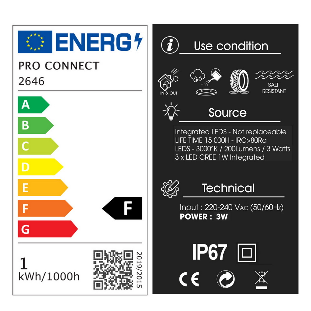 2646-D404 - Encastré béton Ø 52mm 3W 3000°K - Top INOX 4 fenêtres