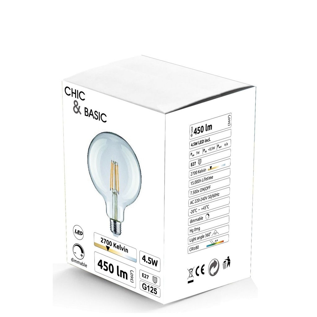 C923 - E27/G125 - 4,5W - 450 lm - Dim. - 2700°K - Clear