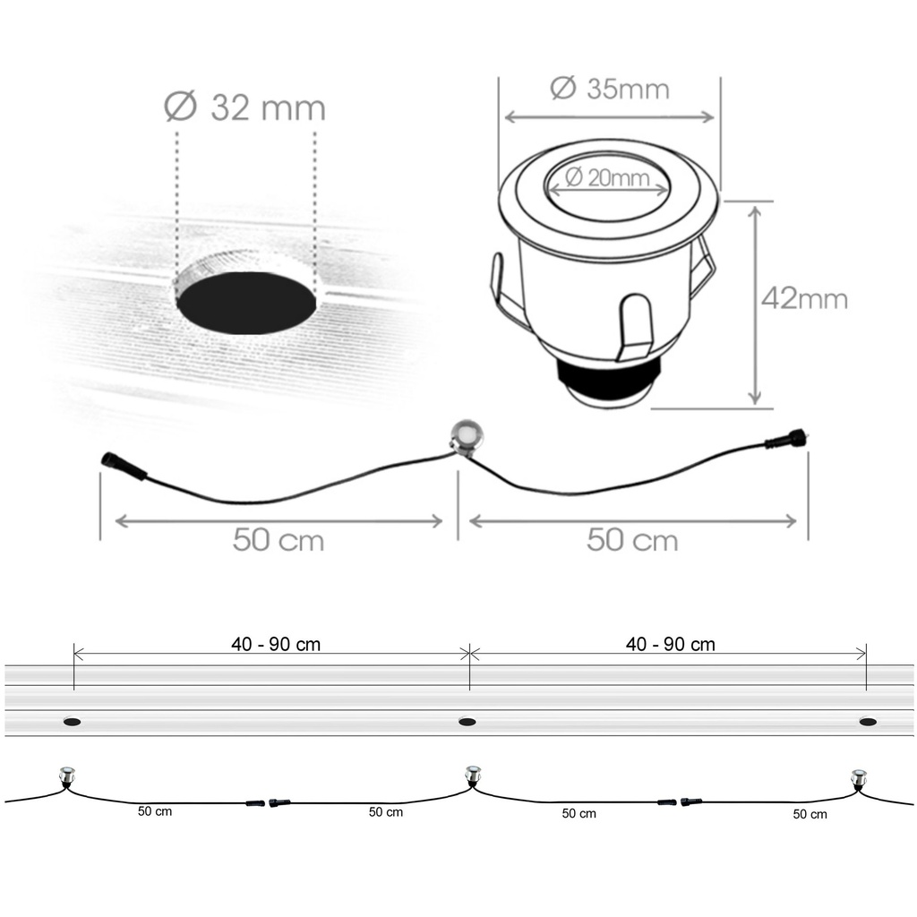 2016 - Kit 8 mini spot encastré bois Ø3,5cm + Trsf 12V