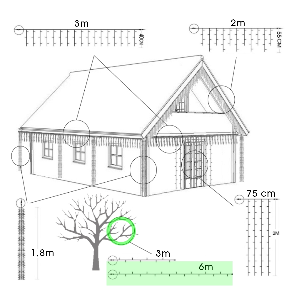 9520 - EXTENSION - Guirlande 60 LEDS (Fixe) - 6 m - Fil Noir - Blanc Chaud 2200°k