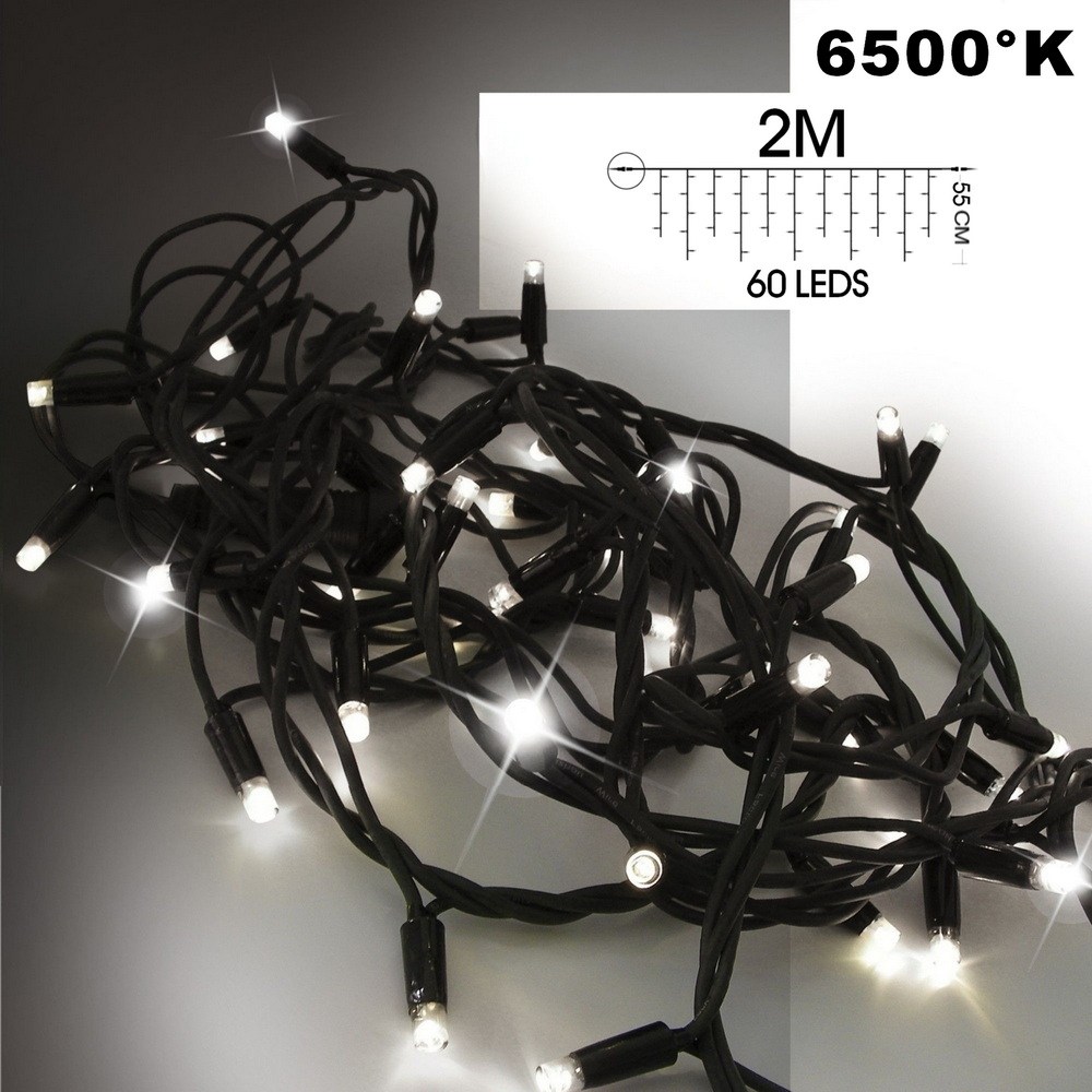 9533 - EXTENSION - Stalactite 60 LEDS (Flash) - L 2 m x H 55 cm -  Fil Noir - Blanc Chaud 6500°K