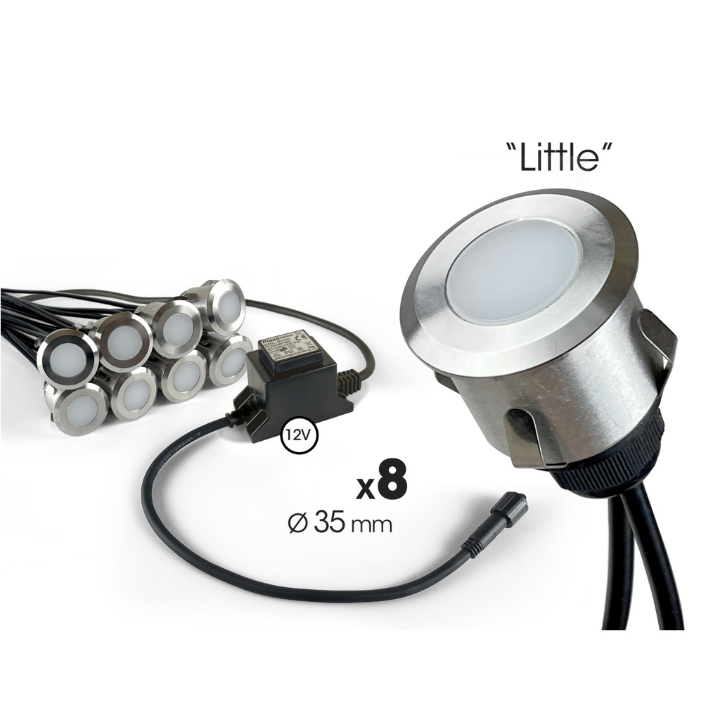 2016 - Kit 8 mini faretti da incasso in legno Ø3,5cm + Trsf 12V