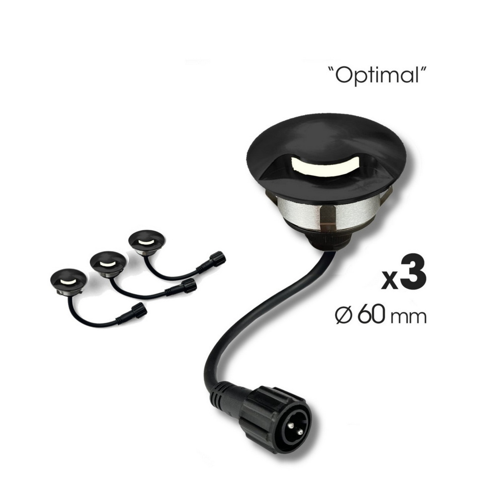 2036-D311 - 3 inbouwspots hout Ø6cm zwart - 1 raam