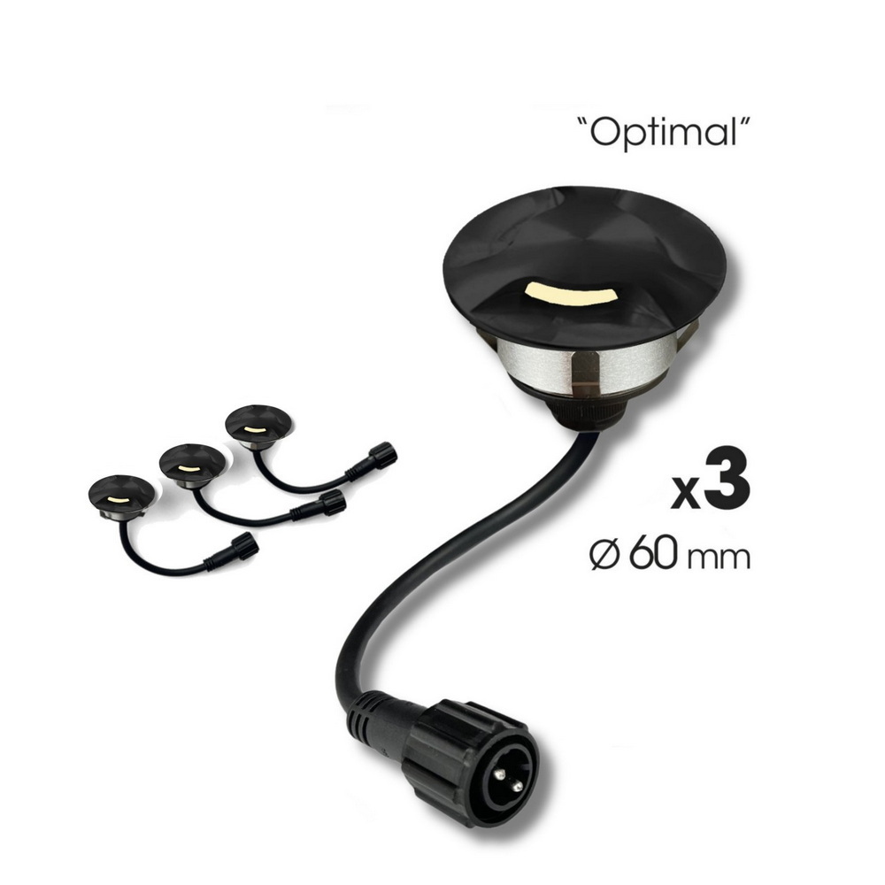 2036-D313 - 3 Spots encastrés bois Ø6cm noir - 3 fenêtres