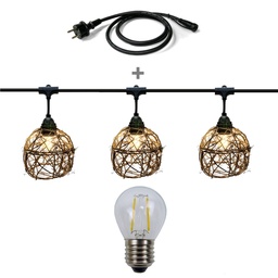 [8606-33-60L-P] 8606-G33-60L-P - Guirlande 6m 8xE27 Rattan Ball + prise